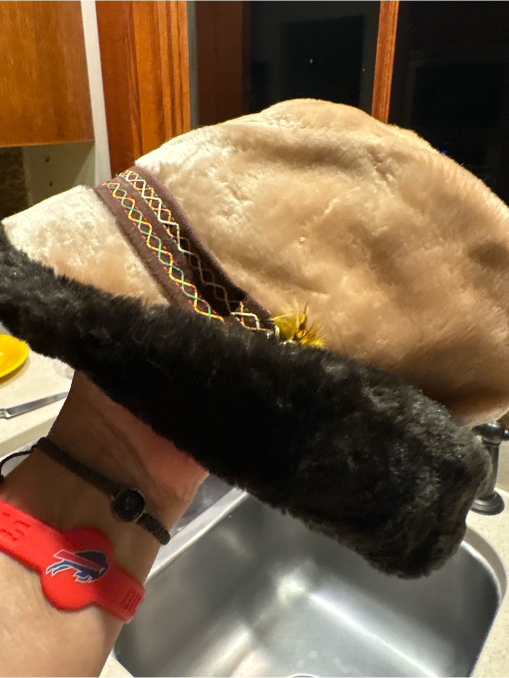 Vintage Faux Fur Bavarian Hat Fedora Tan Feathers Union Made Medium